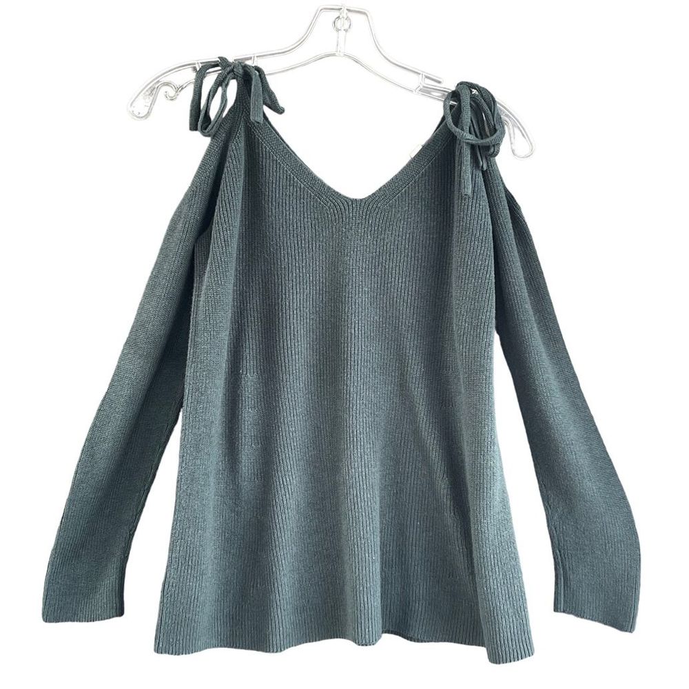 LOFT Green Cold Shoulder Tie Sweater Size Medium